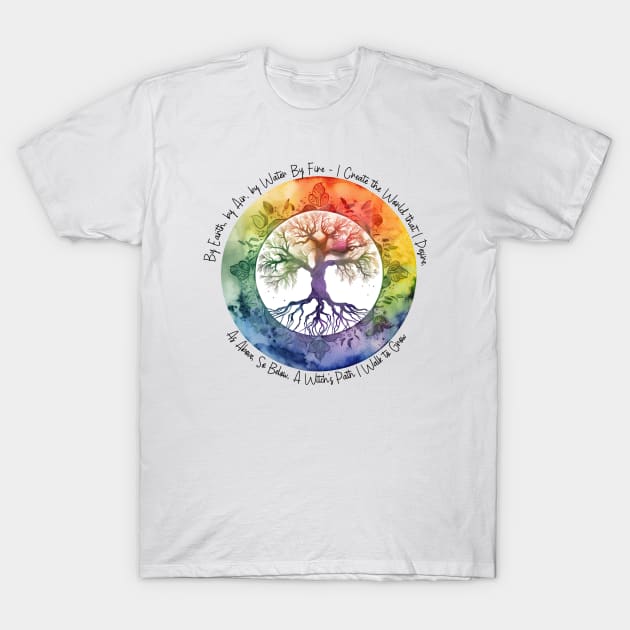 Tree of Life Witch Axiom Watercolor Art Design T-Shirt by Dragonfly Tees